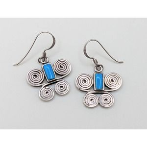 Sterling silver dangle drop spiral butterfly earrings rectangular howlite